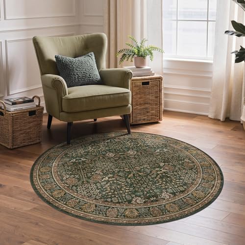 Bavni 4ft Round Area Rug 4x4, Washable Non Slip, Dark Green Brown by BAVNI