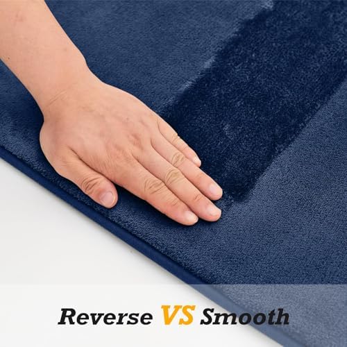 HUXMEYSON Bathroom Rugs Sets 3 Piece, Non-Slip & Quick Dry Bath Mat Set, Ultra Soft Velvet Bath Rugs for Bathroom, Toilet and Shower Floor, Navy - Image 3
