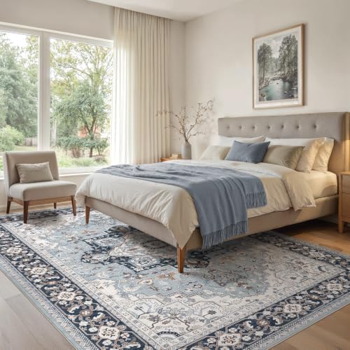 EIEIHOUSE Washable 10x14 Area Rugs for Living Room Antique Azure - Image 2