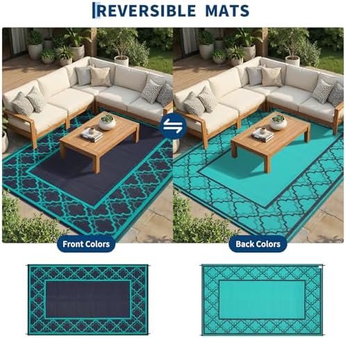 Garvee Reversible Outdoor Rug 8x10, Waterproof Outdoor Plastic Rug Navy - Image 4