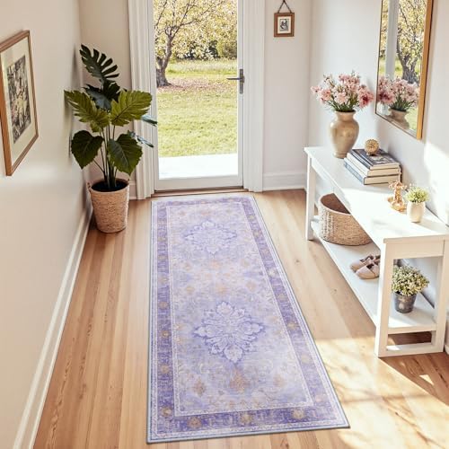 RELEANY Washable Area Rug, Runner 2'x6', Purple - Image 4