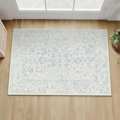 PureCozy 2x3 Blue Area Rug Washable Vintage Non Slip Carpet - Image 5