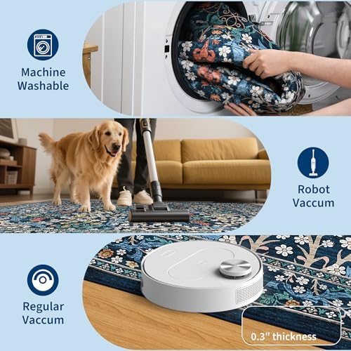 GarveeHome Blue Floral 5x7 Washable Area Rug for Living Room Bedroom - Image 5