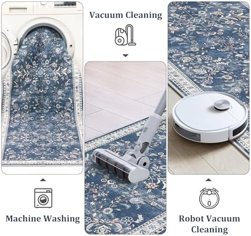 Yamaziot 2x12 Washable Hallway Runner Rug Non Slip Floral Carpet, Blue - Image 4