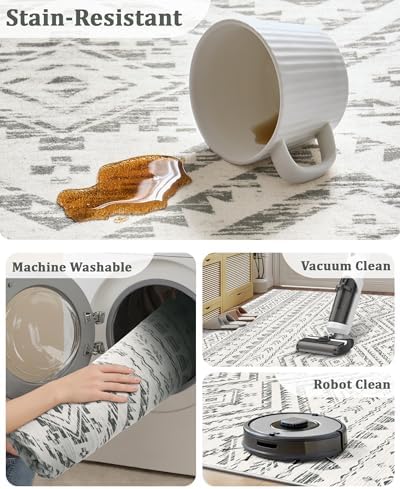 Miukiki 8x10 Area Rug for Living Room, Washable Soft Non Slip Rug Grey - Image 4