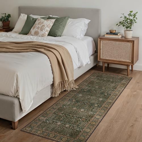 Bavni 2x6 Kitchen Runner Rug, Washable Non Slip, Dark Green Brown - Image 3