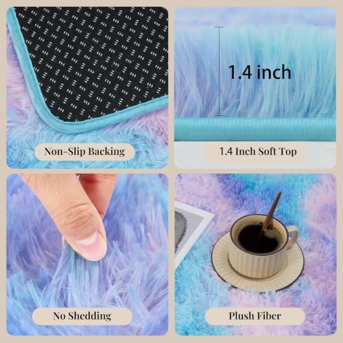 PLHXFR 5x7 Area Rugs Living Room: Fluffy Bedroom Soft Shag Rug Kid Rainbow - Image 4