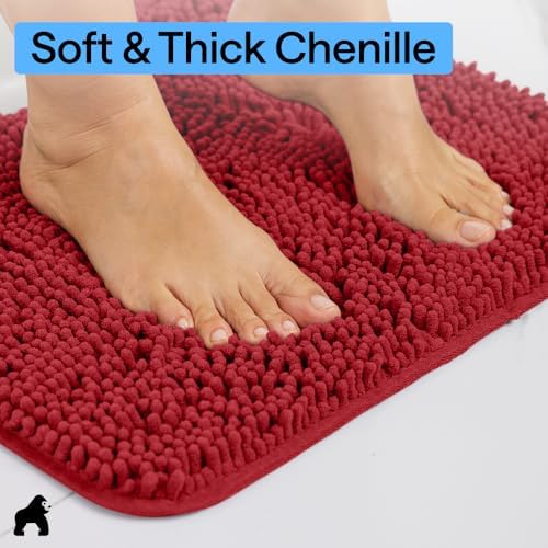 GORILLA GRIP Bathroom Area Rug Sets 2 Piece, Soft Chenille, 30x20 Red - Image 5