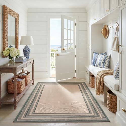 SAFAVIEH Washable Rug Outdoor Courtyard Collection - 6'7" x 9'6", Beige & Dark Green, Non-Shedding & Easy to Clean, Ideal for Patio, Backyard, Mudroom (CY8475-32212) by Unknown