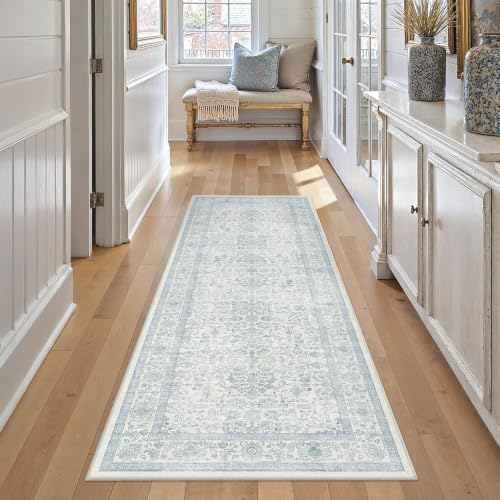 3x7 Washable Kitchen Runner Rug Non-Slip Vintage Blue Throw Carpet - Image 4
