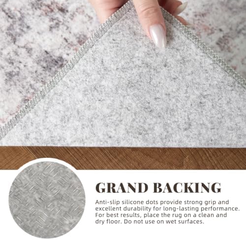 2x3 Pink Gray Washable Area Rug for Living Room, Vintage Print - Image 2