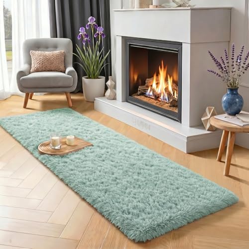 Sage Green Runner Rugs for Kids Bedroom Living Room Plush Fluffy Rug 2x6 Ft by PAGISOFE