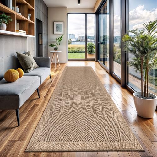 CAMILSON Indoor and Outdoor Runner Rug Natural Herringbone Seagrass Boho Design Easy-Cleaning Non Shedding Fiber Living Room Bedroom Garden Patio and Kitchen Washable Outside Carpet Alfombras (2x7) - Image 6