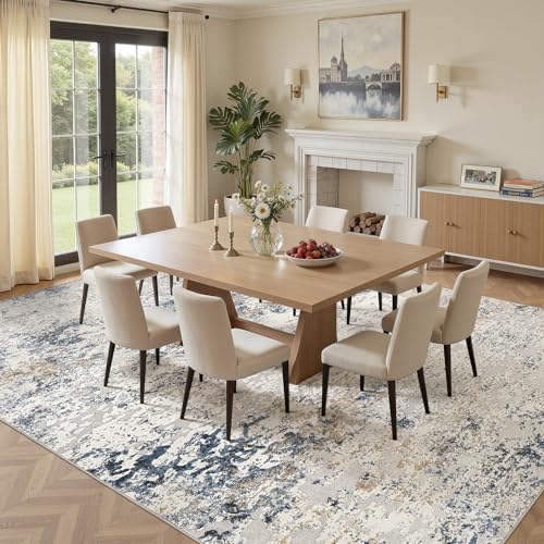 DMOYEST Area Rug Living Room Rugs 10x14 Washable Abstract Beige Blue Carpet - Image 3