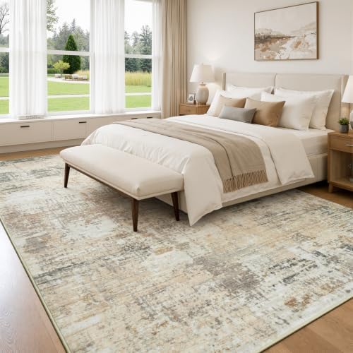 Rugflix 5x7 Area Rugs for Living Room, Washable Gold Beige Grey Large Rug - Image 2