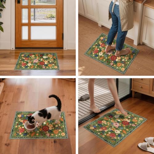 Washable 2x3 Small Area Rug, Green Boho Floral Non-Slip Entryway Door Mat - Image 5