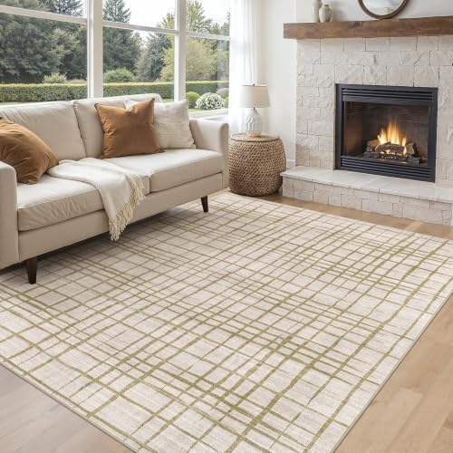 UERMEI 6x9 Area Rug Living Room Rugs Washable Neutral Green Brown Carpet - Image 2