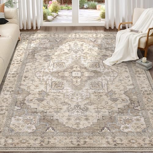 EIEIHOUSE 9x12 Area Rug Washable Vintage Rugs for Living Room Brown/Multi by EIEIHOUSE