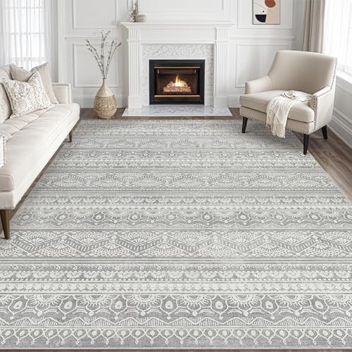 Tortania Area Rug Living Room Rugs - 8x10 Washable Large Soft Neutral Boho Moroccan Bohemian Farmhouse Rug Indoor Floor Carpet for Bedroom Under Dining Table Home Office Decor - Neutral Grey by Tortania