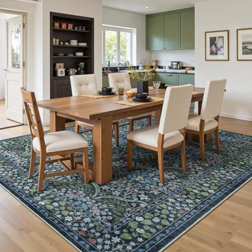 Lofus 8x10 Floral Living Room Rug, Washable Large Area Rugs Blue Green - Image 4