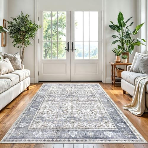 KUTA Vintage Area Rugs 5x7 Grey Blue Washable Rugs for Living Room - Image 3
