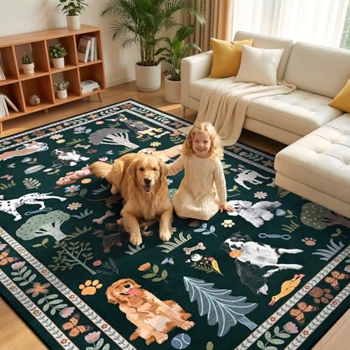 ST. BRIDGE 8x10 Black Living Room Rug, Washable Large Area Rug with Non Slip Backing, Soft Stain Resistant Dog Rugs, Low Pile Animal Indoor Carpet for Kids Room Bedroom Dining Room Home Office - Image 2