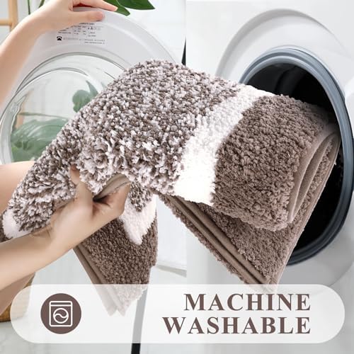 Pauwer Bathroom Rug Sets 3 Piece, Non Slip Washable Bath Mat, Coffee - Image 6