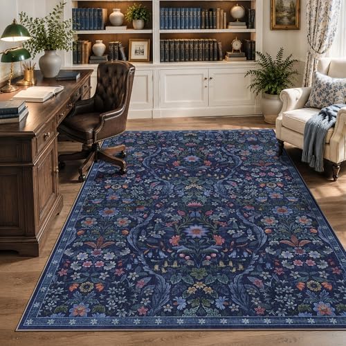 Floral Area Rug 5x7 Botanical Washable Carpet for Living Room - Image 3