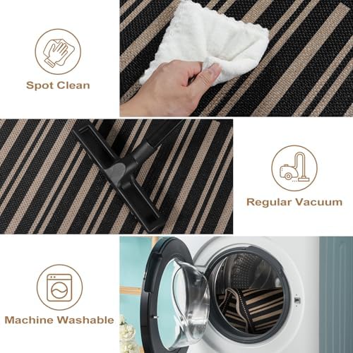 Striped Easy Jute Entryway Rug, 2x3 Black Indoor Outdoor Doormat, Washable Small Kitchen Rug Non Slip Farmhouse Scalloped Rugs for Front Door Entrance Bathroom - Image 5