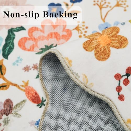 4x6 Living Room Area Rugs: Washable Boho Kitchen Rugs Non Slip Low-Pile Small Bedside Carpet for Bedroom Nursery Water-Resistant Beside Rug Non-Shedding Floor Mat for Kids Pets Family(4x6，Cream) - Image 3