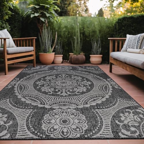 Luul Home Medallion Outdoor Rug 6x9 Washable Outside Carpet for Indoor Patio Porch Waterproof Easy Cleaning Non Shedding Area Rugs Dark Gray 6 x 9 by Unknown