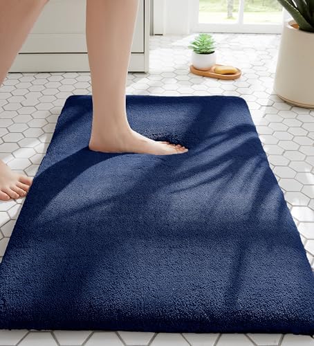 MINIDEAR Bathroom Rugs 32x20 Navy Blue - Thick Memory Foam Bath Mat, Ultra Soft & Plush Fluffy, Non-Slip, Quick Dry, Absorbent Washable Floor Microfiber Mat for, Tub, Home Decor Accessories by MINIDEAR