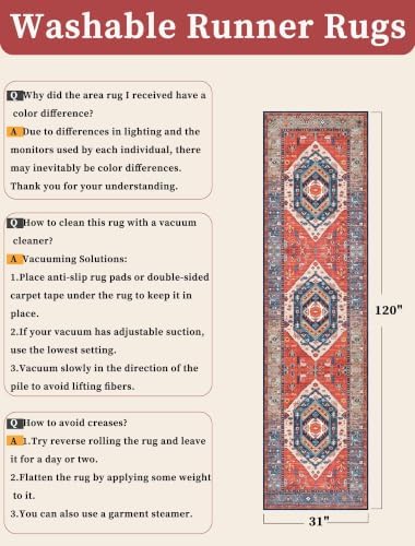 SERISSA 2'6"x10' Washable Non Slip Boho Runner Rug for Hallway，Rust - Image 6