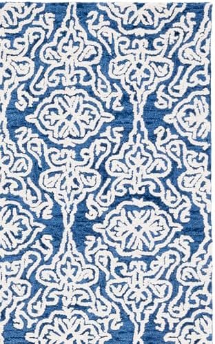 SAFAVIEH Blossom Collection Area Rug - 6' Square, Navy & Ivory, Handmade Wool, Ideal for High Traffic Areas in Living Room, Bedroom (BLM112N) - Image 4