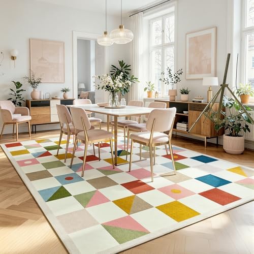 Terrug Multicolored Geometric Checkered Rug for Living Room, 5x7 Area Rugs - Image 2