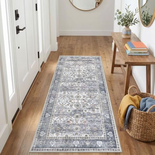 KUTA Vintage Washable Runner Rug 3x6 Grey Blue Wide Hallway Runner - Image 3