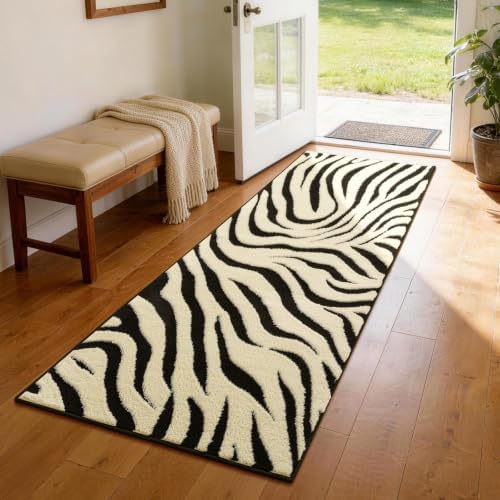 YIHOUSE Zebra Hallway Runner Rugs 2×6: Modern Washable Non Slip Kitchen Rug by YIHOUSE