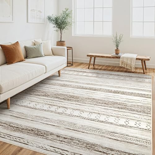 Tortania Area Rug Living Room Rugs - 5x7 Washable Large Soft Neutral Boho Moroccan Bohemian Farmhouse Rug Indoor Floor Carpet for Bedroom Under Dining Table Home Office Decor - Cream Brown by Tortania