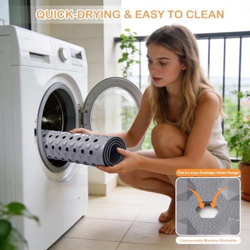 Yimobra Bathtub Mat Non Slip, 27.5"X15.5" Machine Washable Shower Floor Mat, Soft on Feet, Bathmat with Drain Holes and Suction Cups, Bathroom Essentials, Grey - Image 6
