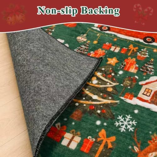 Vintage Christmas Runner Rug 2x8: Santa Claus Runners for Hallways Kitchen Non-Slip Washable Entryway Bathroom Rugs Winter Soft Low Pile Floor Carpet for Bedroom Holiday Decoration Present（2x8，Green） - Image 4