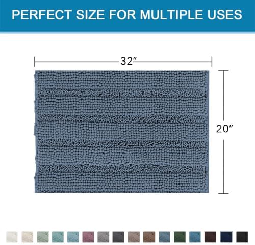 H.VERSAILTEX Bath Mats for Bathroom Non Slip Thick Chenille Striped Bath Rug Absorbent Fluffy Soft Shaggy Rugs Washable Dry Fast Plush Mats for Indoor, Bath Room, Tub - 20" x 32", Blue Indigo - Image 2