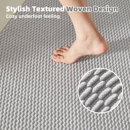 TYUU Bathroom Runner Rugs, Long Bath Mat Runner Washable Thin Quick Dry Low Pile Bathroom Runner Rugs Non Slip, Light Grey 24"x70" - Image 3