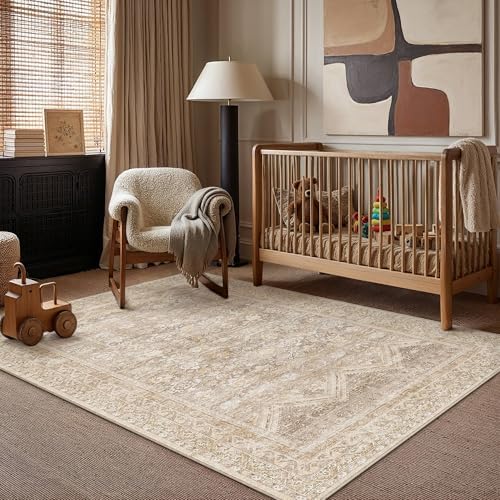 HUGEAR 3x5 Area Rugs Retro Beige Washable Rug - Image 2