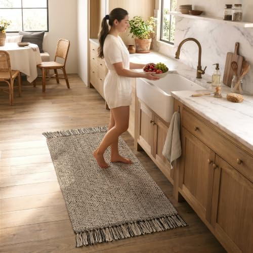 Collive 2' x 4.3' Boho Kitchen Runner Rug, Natural/Black Bathroom Rug by Collive