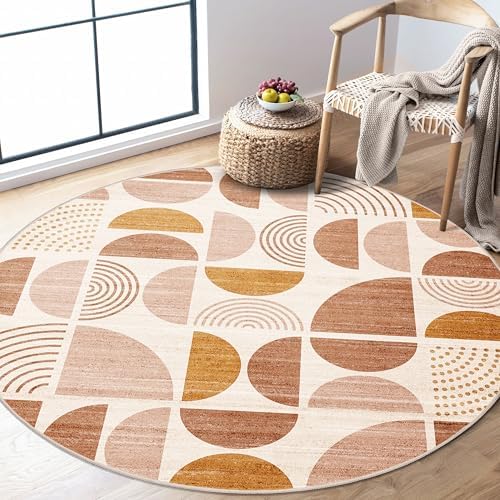 MUJOO Round Rugs 5ft,Circle Area Rug Washable Non Slip Modern Abstract Boho by MUJOO