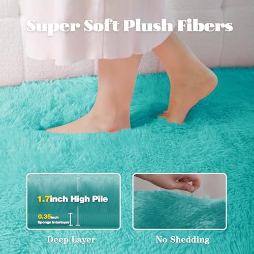 5x7 Area Rug for Living Room: Fluffy Shag Soft Washable Rugs Fuzzy Plush Indoor Carpet for Bedroom Nursery Playroom Dorm Kids Girls Boys Room (Teal Blue, 5'x7') - Image 3