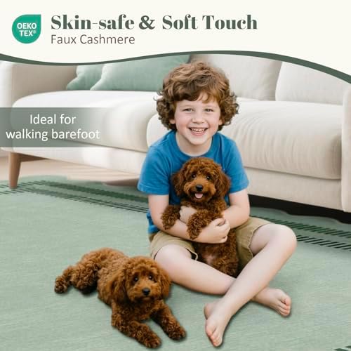 Washable 8x10 Rugs for Living Room Bedroom, Non-Slip Sage Green Indoor Carpet for Dining Room Office, Ultra Thin Scalloped Soft Carpets for Kids Nursery Playroom - Image 6