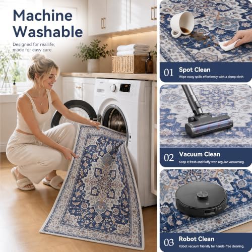 6X9 Area Rugs for Living Room, Washable Area Rug, Blue - Image 6