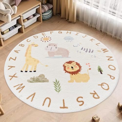 Poowe Round Kids Rug Lovely Zoo Area Rugs for Bedroom Classroom(Round 31.5") by Poowe
