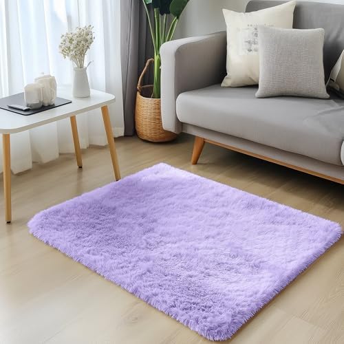 OLANLY 2x3 Machine Washable Small Bedside Rug, Soft Fluffy Shaggy Entryway Throw Rugs for Bedroom, Living Room, Indoor Floor Carpet for Kids Girl Boy, Nursery Room, Home Decor Aesthetic, Light Purple - Image 3